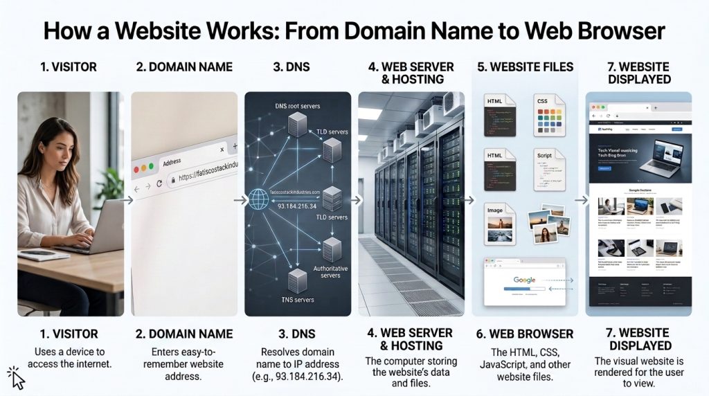 What Is a Website? A Complete Beginner's Guide to How Websites Work How a website works from domain name to web browser